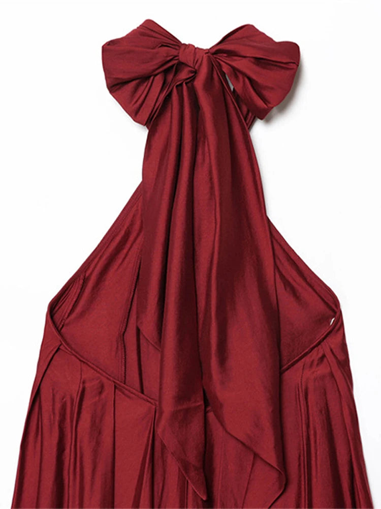 Fashion Wine Red Halter Long Dress For Women Sexy Backless Sleeveless High Split Maxi Dress Summer Vacation Chic Beach Vestidos