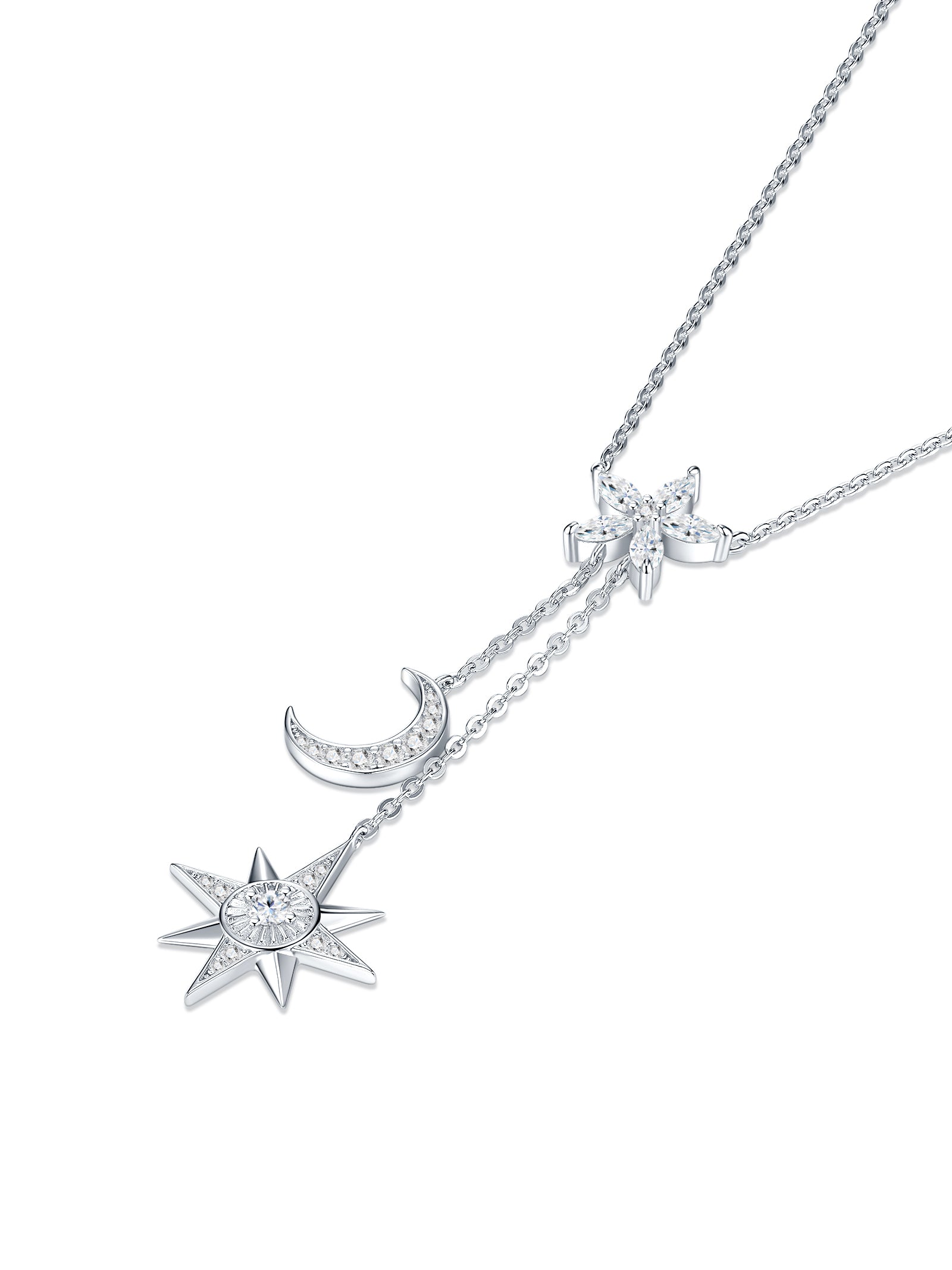 A Luxurious And Fashionable Minimalist Jewelry Pendant Necklace Set With Top-quality Moissanite, Made Of S925 Silver Electroplated With Platinum.