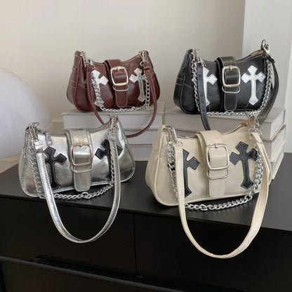 Cool Chain Y2k Girls Underarm Bags Simple Pu Leather Women's Small Shoulder Bag Fashion Retro Female Clutch Handbags Purse