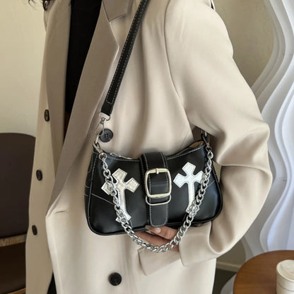 Cool Chain Y2k Girls Underarm Bags Simple Pu Leather Women's Small Shoulder Bag Fashion Retro Female Clutch Handbags Purse