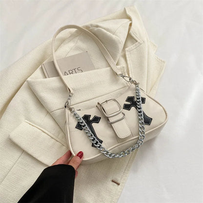 Cool Chain Y2k Girls Underarm Bags Simple Pu Leather Women's Small Shoulder Bag Fashion Retro Female Clutch Handbags Purse