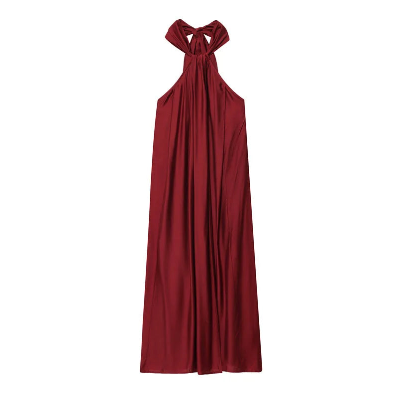 Fashion Wine Red Halter Long Dress For Women Sexy Backless Sleeveless High Split Maxi Dress Summer Vacation Chic Beach  Vestidos