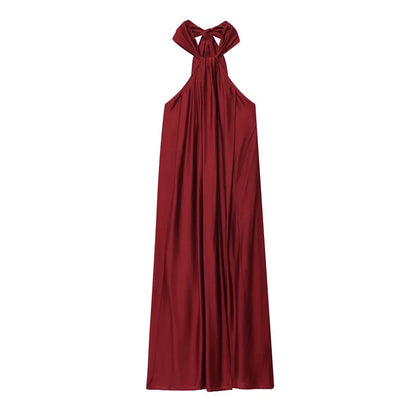 Fashion Wine Red Halter Long Dress For Women Sexy Backless Sleeveless High Split Maxi Dress Summer Vacation Chic Beach  Vestidos