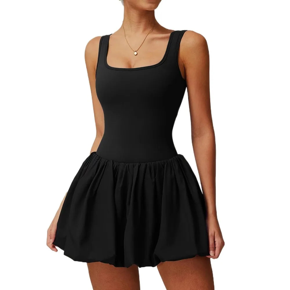 Hot Sale Sleeveless Sports Dress Short with Underpants Fitness Tennis Skirt Anti-exposure Nude Yoga Set Running