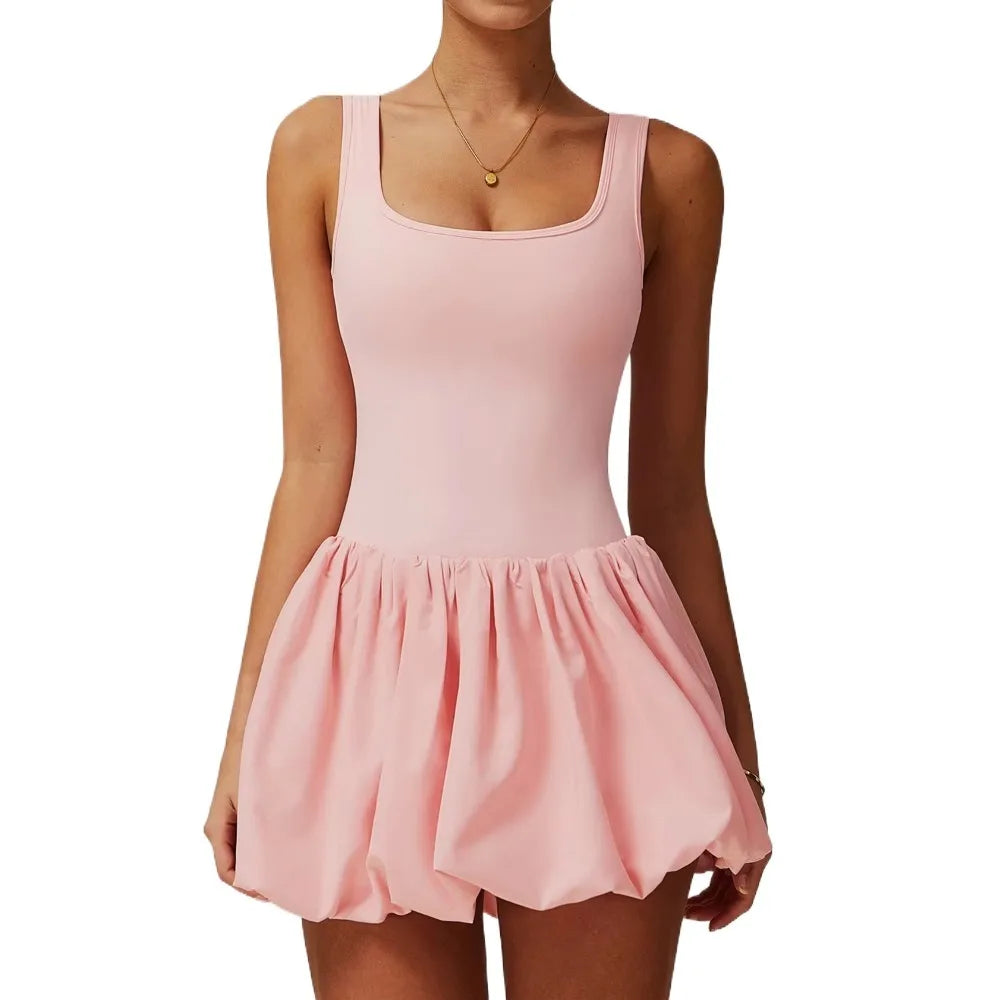 Hot Sale Sleeveless Sports Dress Short with Underpants Fitness Tennis Skirt Anti-exposure Nude Yoga Set Running