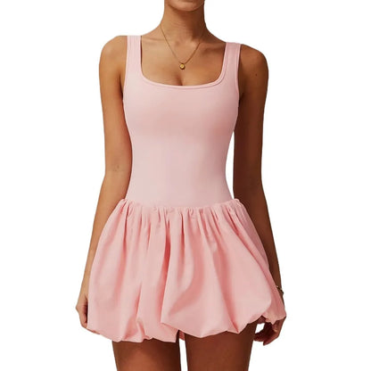 Hot Sale Sleeveless Sports Dress Short with Underpants Fitness Tennis Skirt Anti-exposure Nude Yoga Set Running