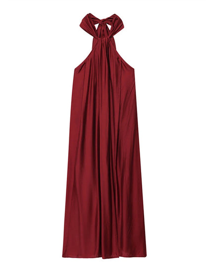 Fashion Wine Red Halter Long Dress For Women Sexy Backless Sleeveless High Split Maxi Dress Summer Vacation Chic Beach  Vestidos