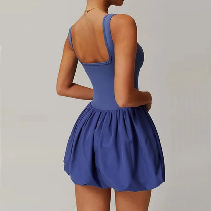 Hot Sale Sleeveless Sports Dress Short with Underpants Fitness Tennis Skirt Anti-exposure Nude Yoga Set Running