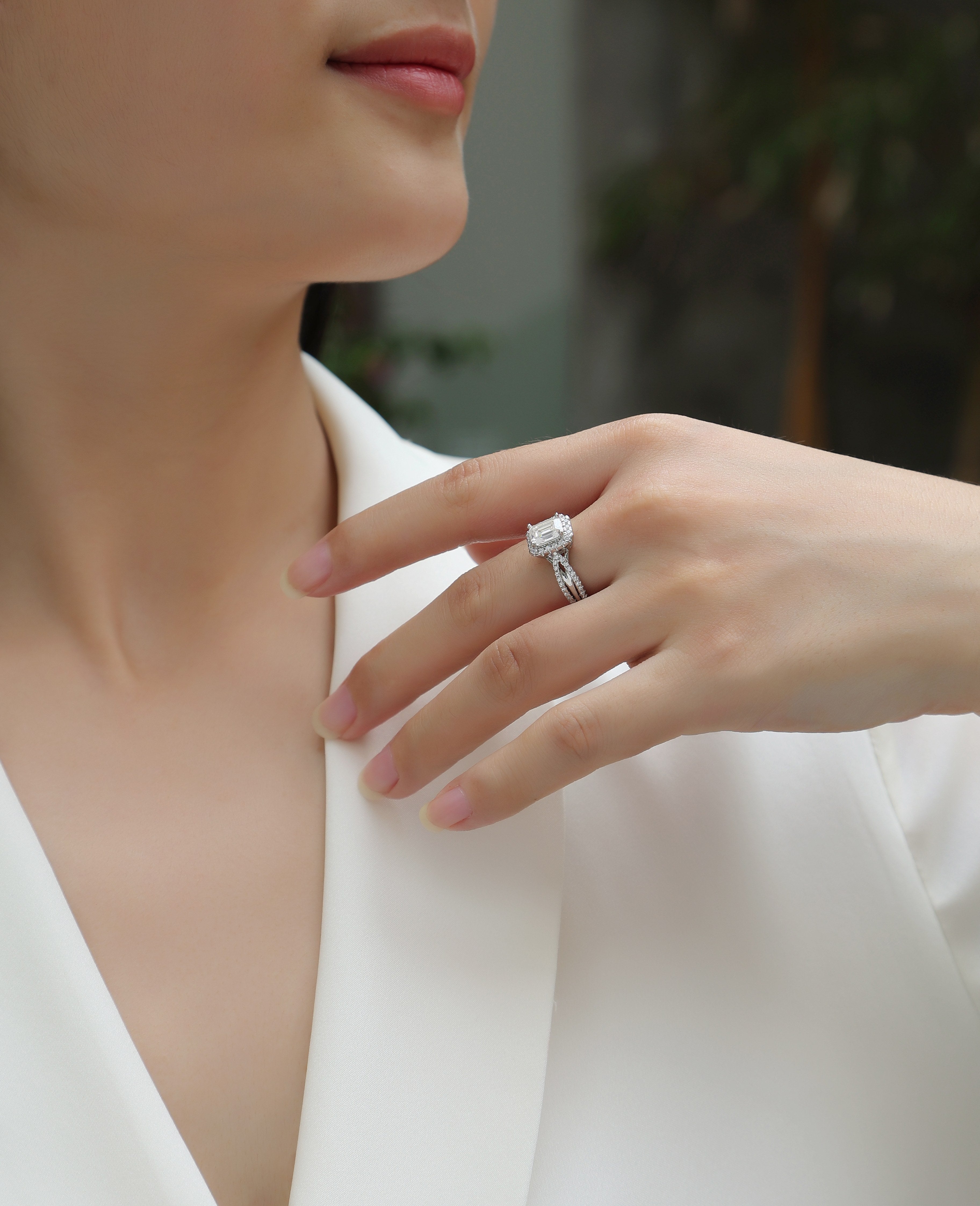 Daytime Dream - A Wedding Ring Set With Top-quality Moissanite S925 Silver And Platinum-plated Diamond. The Ring Can Be Inspected With A Diamond Pen