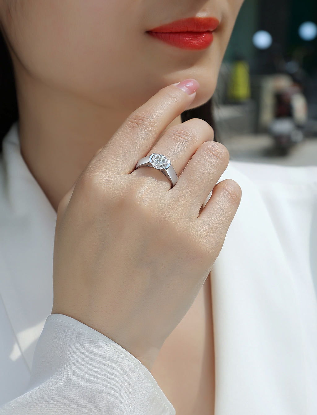 A Lifetime's Love - A Wedding Ring Set With Top-quality Moissanite S925, Silver And Platinum-plated. The Ring Can Be Tested With A Diamond Pen