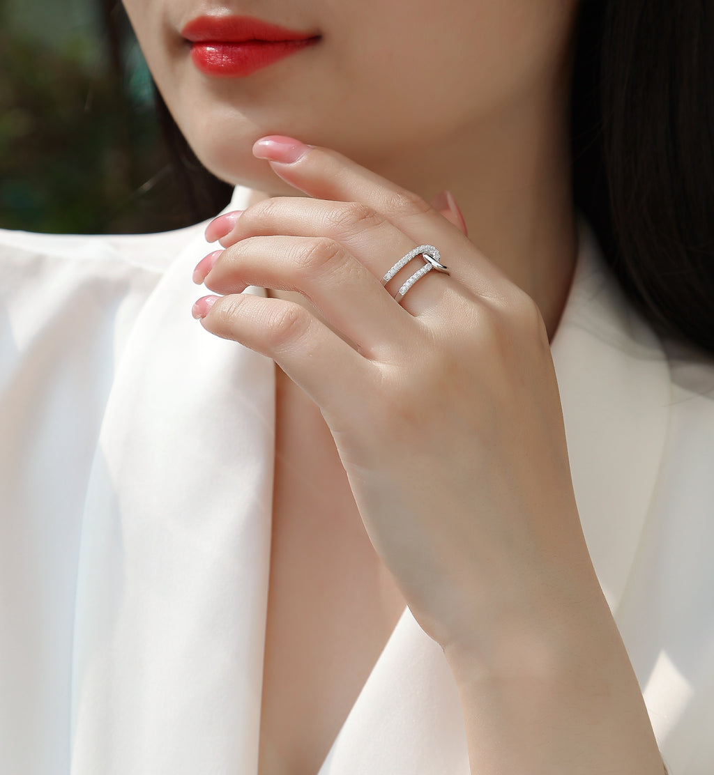 Interlocking - A Wedding Ring Set With Top-quality Moissanite S925 Silver And Platinum-plated Diamond Can Be Inspected With A Diamond Pen
